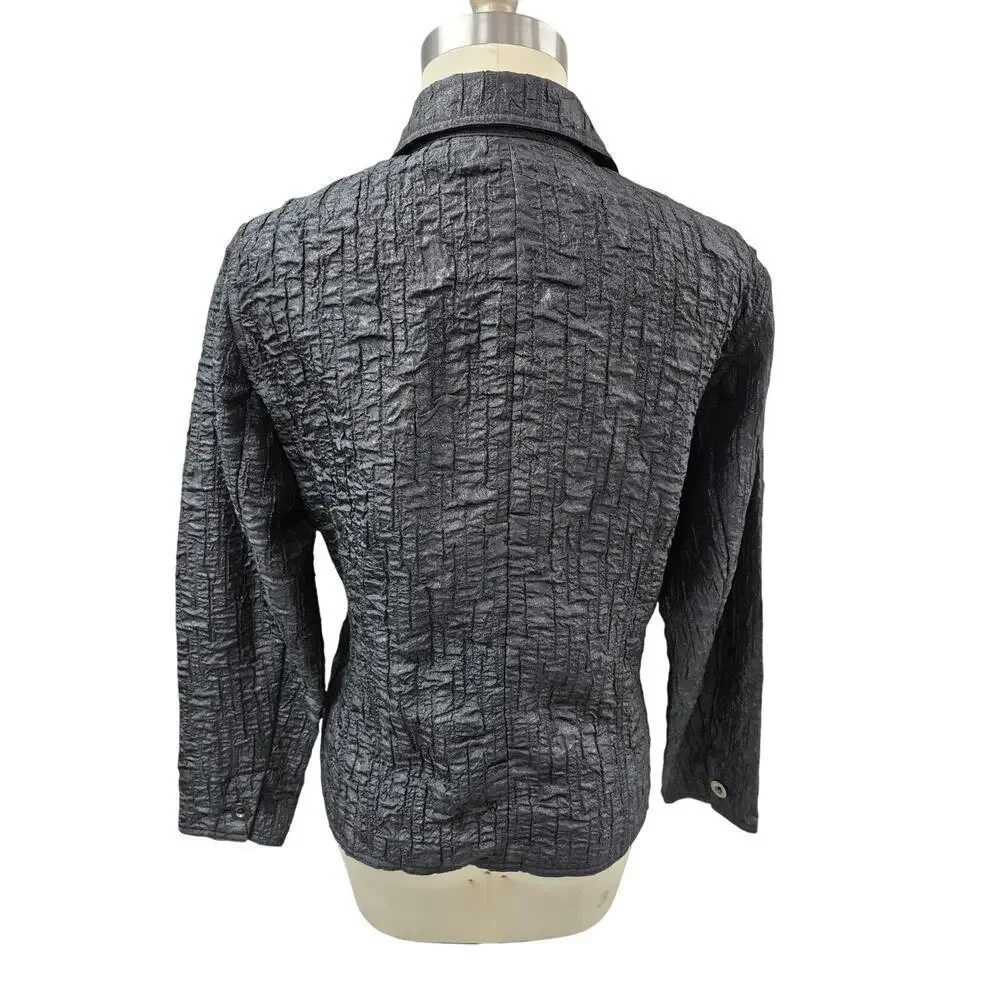 Chico’s Black & Silver Textured Crinkle Jacket Sz 3